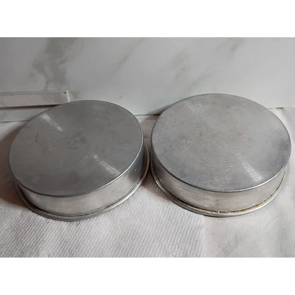 Set of 2 Vintage Aluminum Round Cake Pans 8 Inch Baking Tins Silver Easy Bake